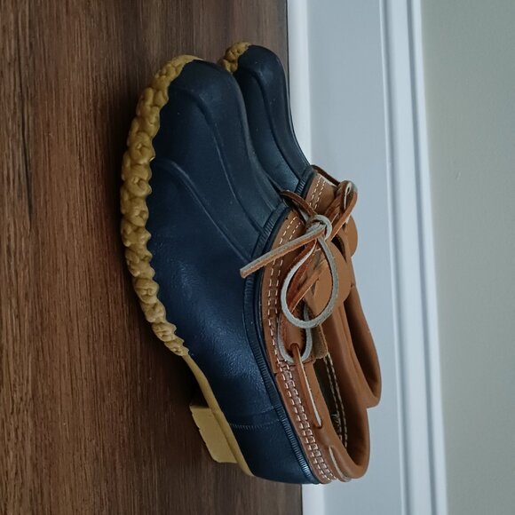 Bean Boots by LL Bean Women's 8 Navy Brown Leather Low Rubber Moc Toe Duck - Picture 6 of 9